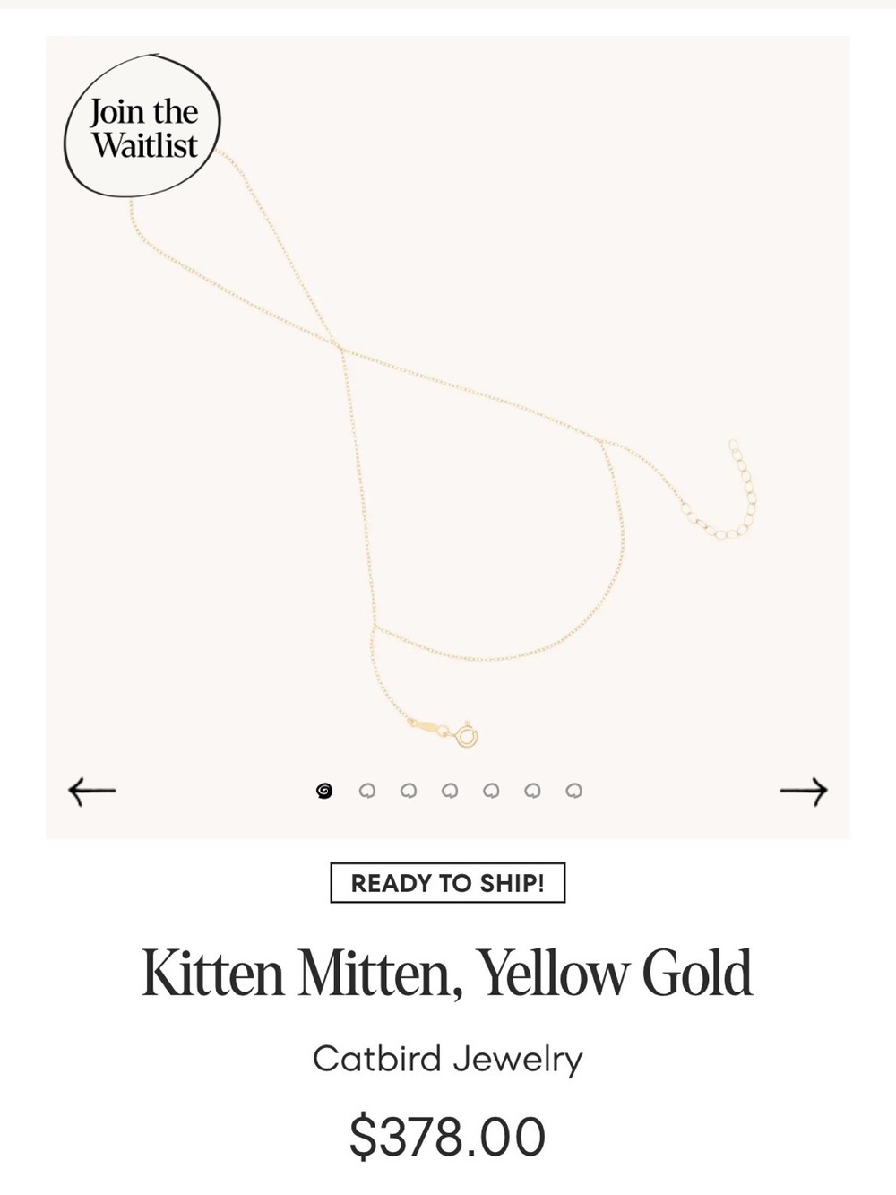 Authentic Catbird Kitten Mitten Yellow Gold Bracelet